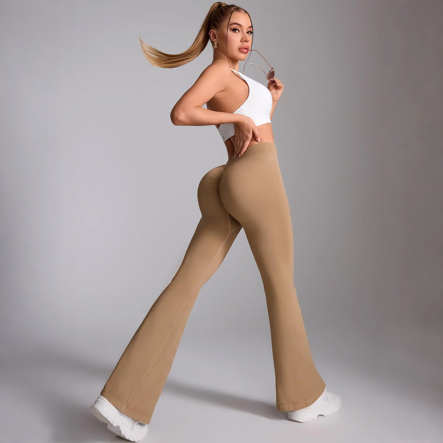 Flare Leggings Yoga Pants Women Bell-bottoms Yoga Tights High Waist Fitness Stretch Gym Workout Casual Sports Push Up Wide Legs