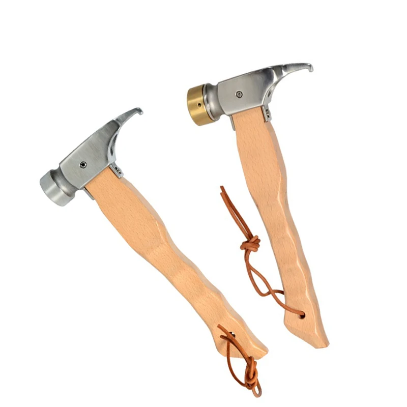 Hammer Nail Extractor Portable Outdoor Camping Beech Wood Handle Stainless Steel/Brass Head Safe Tent Stakes and Pegs