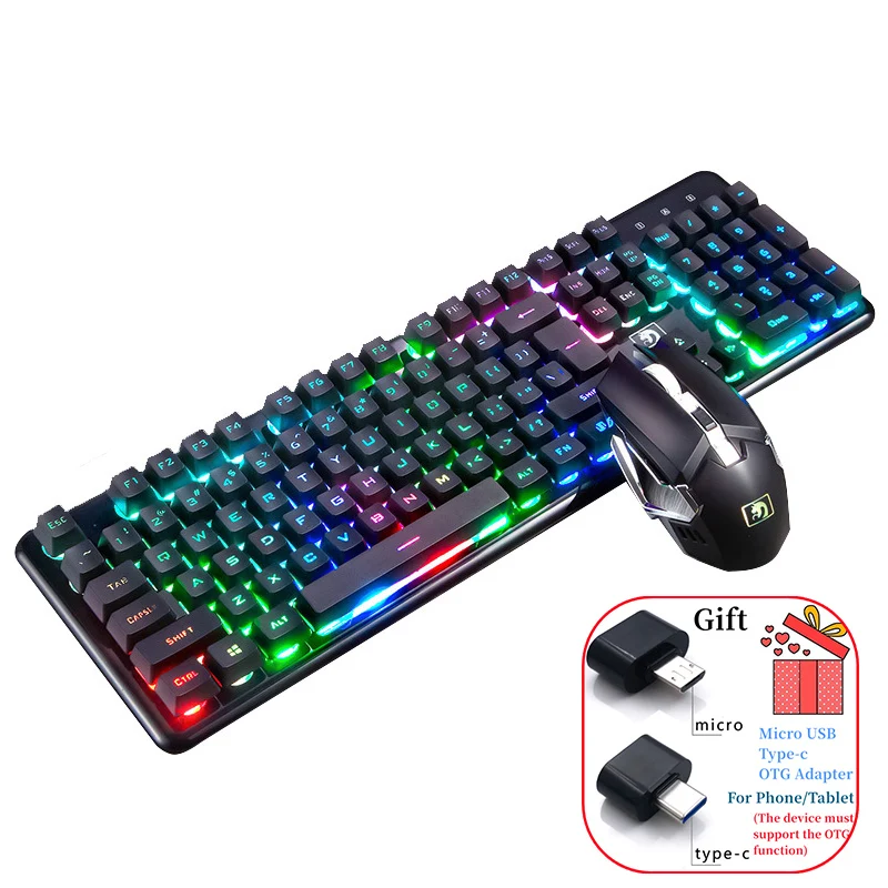 

K620 Wireless Keyboard Charging Luminous 2.4G USB Gaming Keyboard and Mouse Combos Set E-sports Punk Keycap for Laptop Smart TV