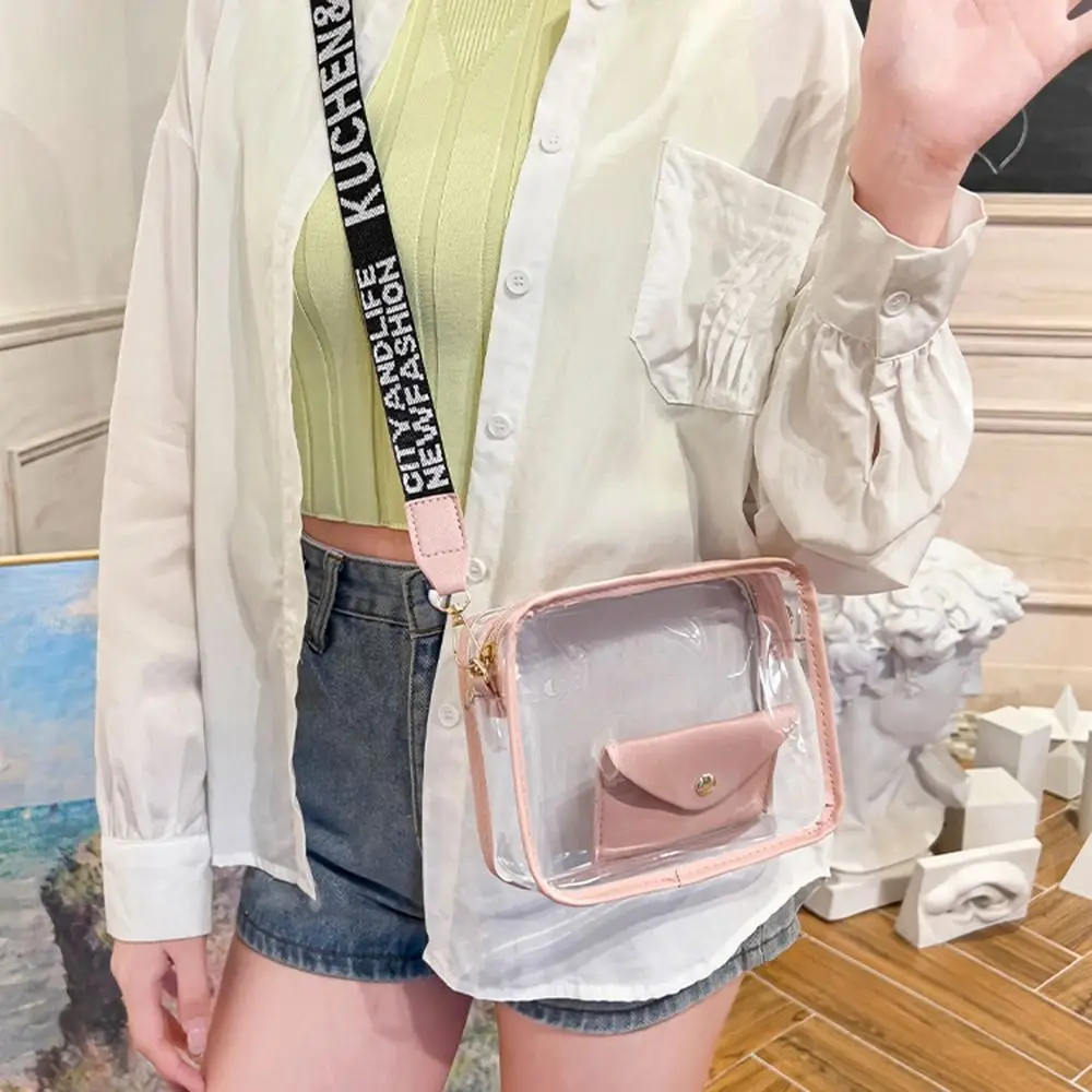 Fashion PVC Crossbody Bags Large Capacity Shoulder Bag with Small Phone Bags Casual Women Transparent Jelly Bag Small Square Bag