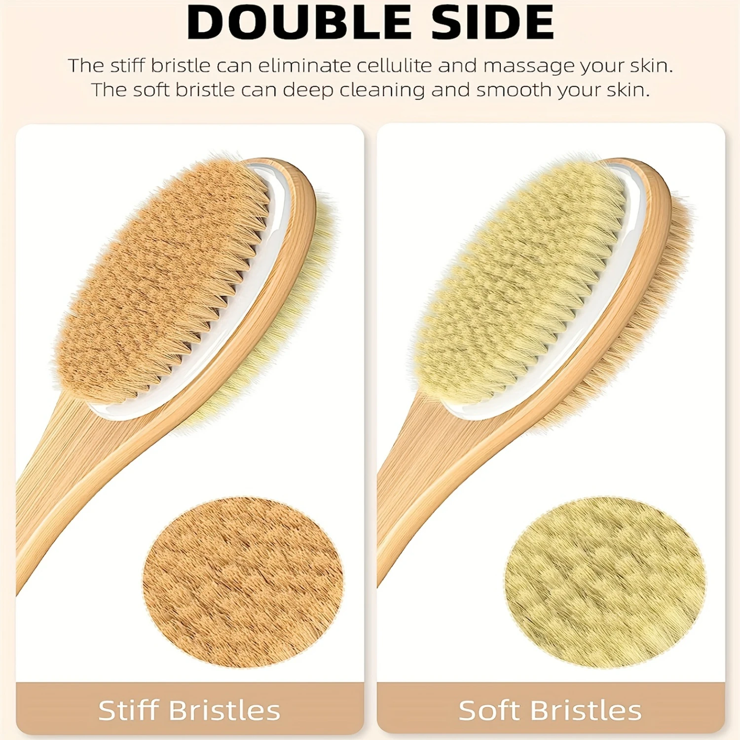 Refresh" Dual-Sided Long Handle Shower Brush-Soft & Stiff Bristles For Wet Or Dry Body Exfoliation, Nylon Fiber, Fragrance-Fre