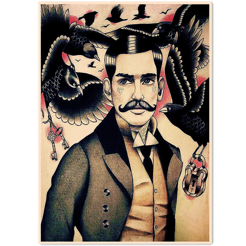 Raven Gentleman Creative Tattoo Designs Wall Art Movie Poster E Stampe Vintage Kraft Paper Painting Wall Stickers Home Decor