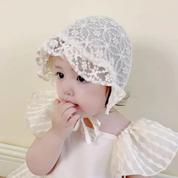 Cappello da bambino in pizzo Puntelli per fotografia neonato Fiore ricamato in rete traspirante Berretto da bambina Accessori per fotografia 1