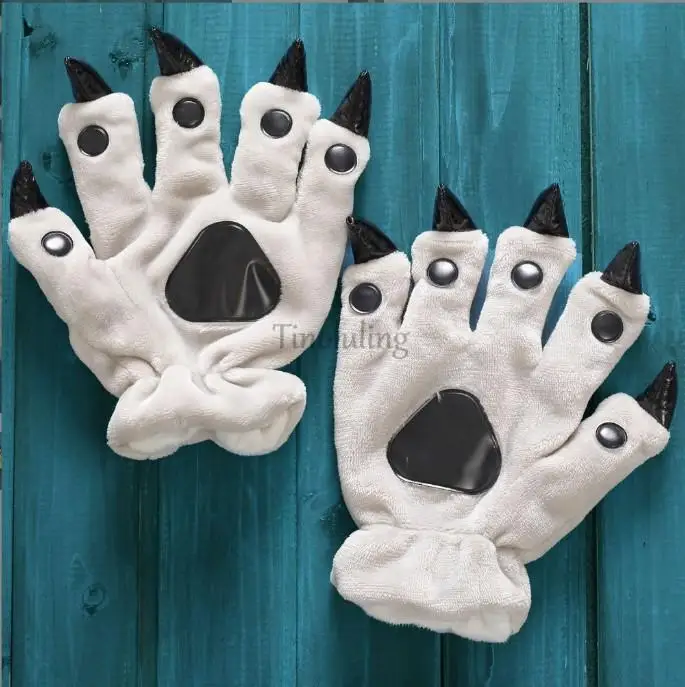 Flannel Kigurumi Pajamas Matching Gloves Animal Cartoon Claw Winter Gloves Kids Winter Clothes Red Dinosaur Match Hand