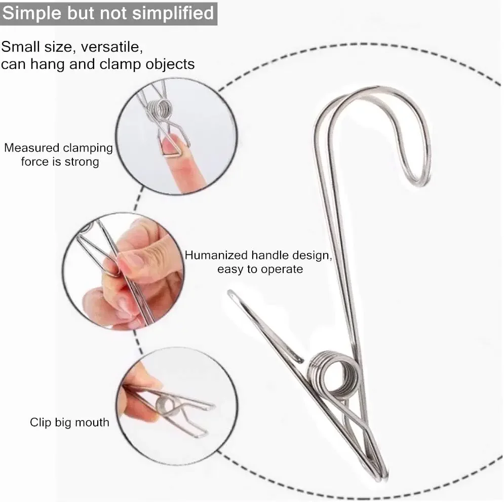 Clothespins with Hooks 10pcs Stainless Steel for Offices Kitchens Bathroom clothespins with hooks clothes pegs