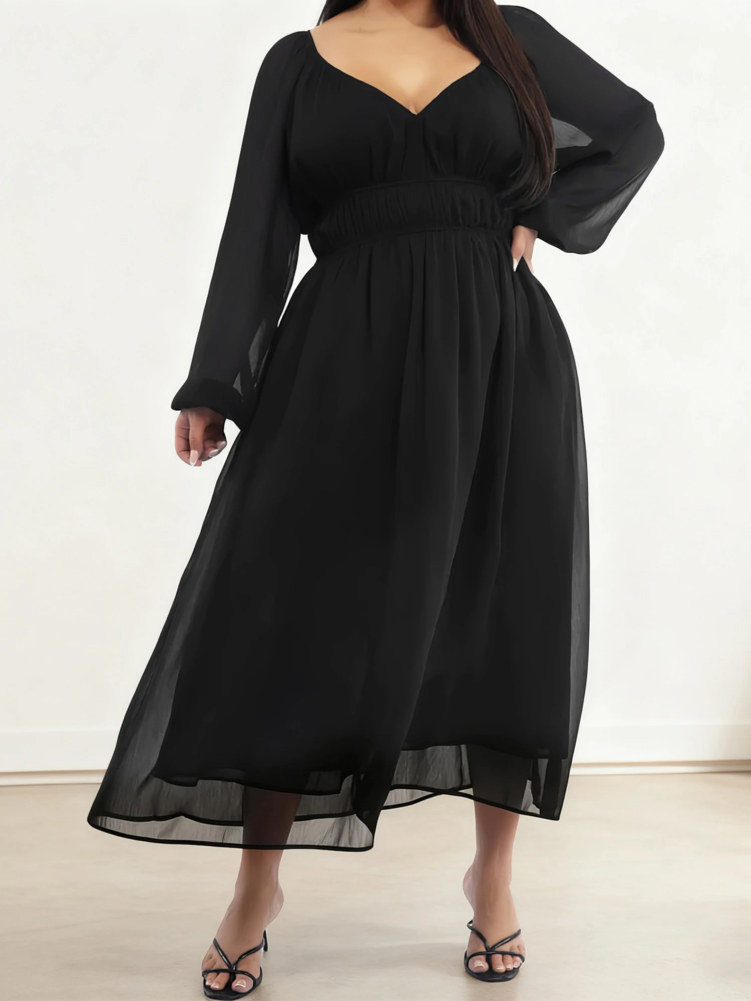 Elegant Floral Print Maxi Dress with Ruffle Sleeves and Empire Waist for Women Fall Fashion Plus Size Clothing