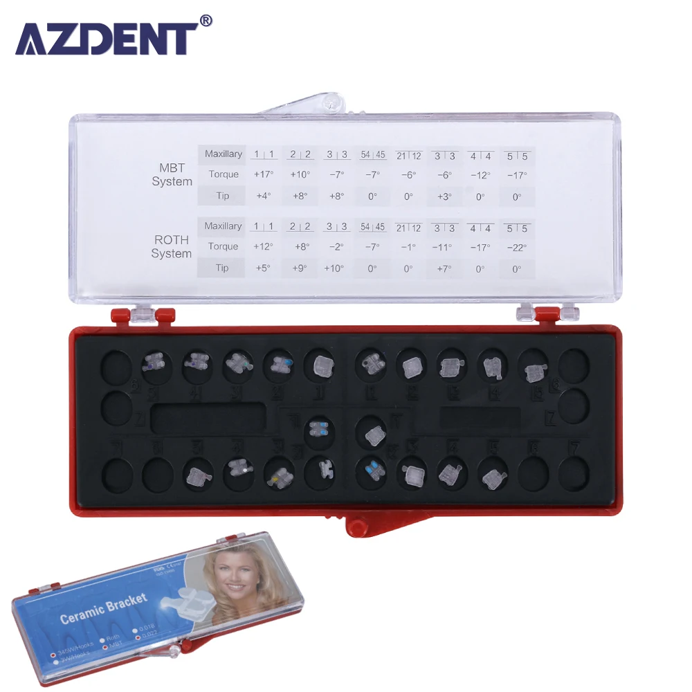 

20Pcs/Box AZDENT Dental Orthodontic Ceramic Brackets Braces Mesh Base MBT/Roth 022/018 345 Hooks