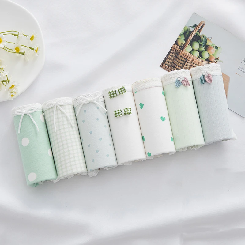 7 Pcs/Set Cotton Panties Cute Print Cherry Girls Underwear Sexy Panties Mid Waist Soft Briefs Female Shorts Underpants_voghion.com