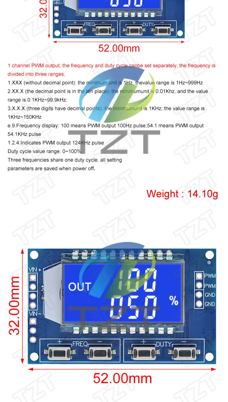 Tzt 1hz-150khz Signal generator pwm Platinen modul Pulsfrequenz-Tast verhältnis einstellbares Modul LCD-Anzeige 3,3 V-30V 1hz-150khz – Detail 2