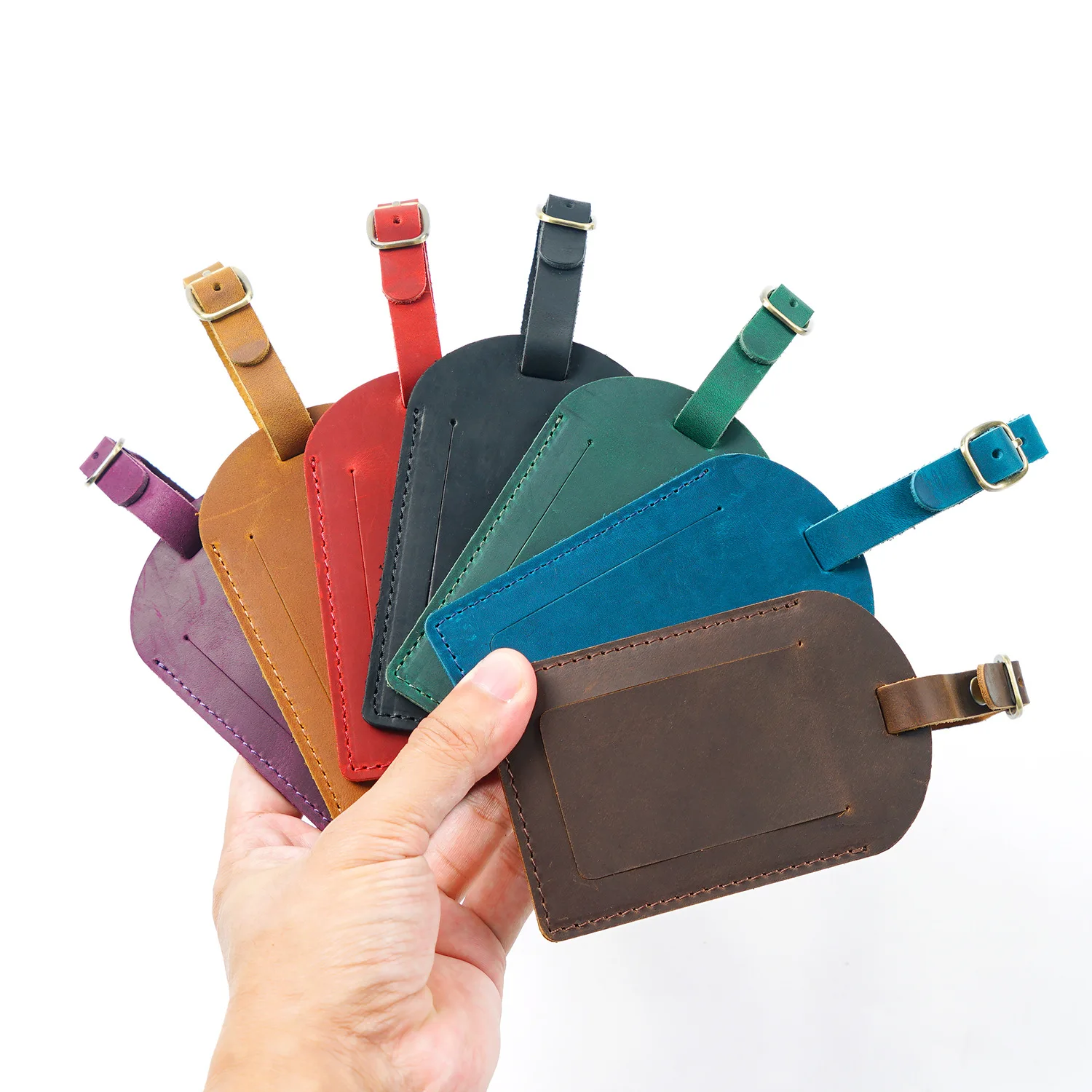 

Vintage Genuine Crazy Horse Leather Luggage Tag Suitcase Label Baggage Boarding Tag ID Address Holder Travel Tag