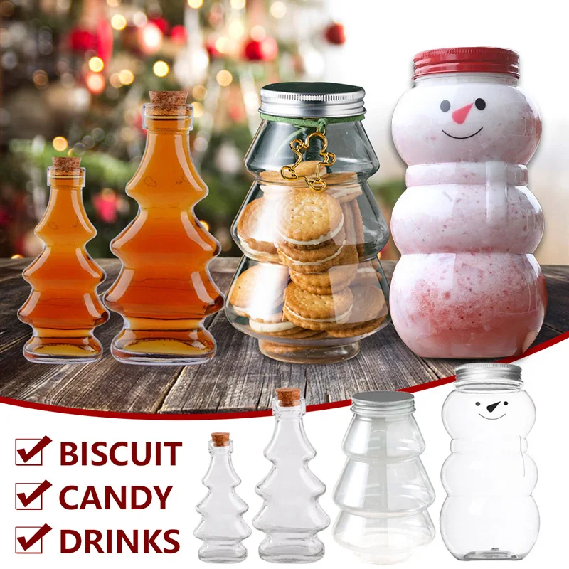 

500ml Christmas Candy Biscuit Sealed Can Kitchen Storage Bottle Transparent Christmas Tree Milk Tea Bottle Snack Storage Can