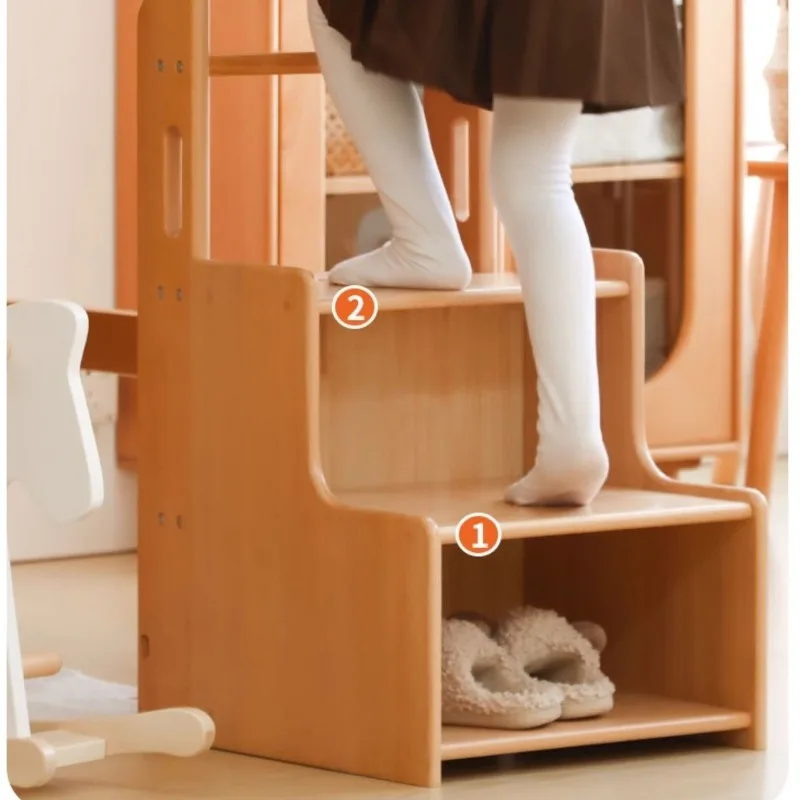 

Детский скандинавский низкий стул из бука, прикроватный столик для детской спальни с подставкой для ног, из массива дерева, напольная тумбочка для хранения