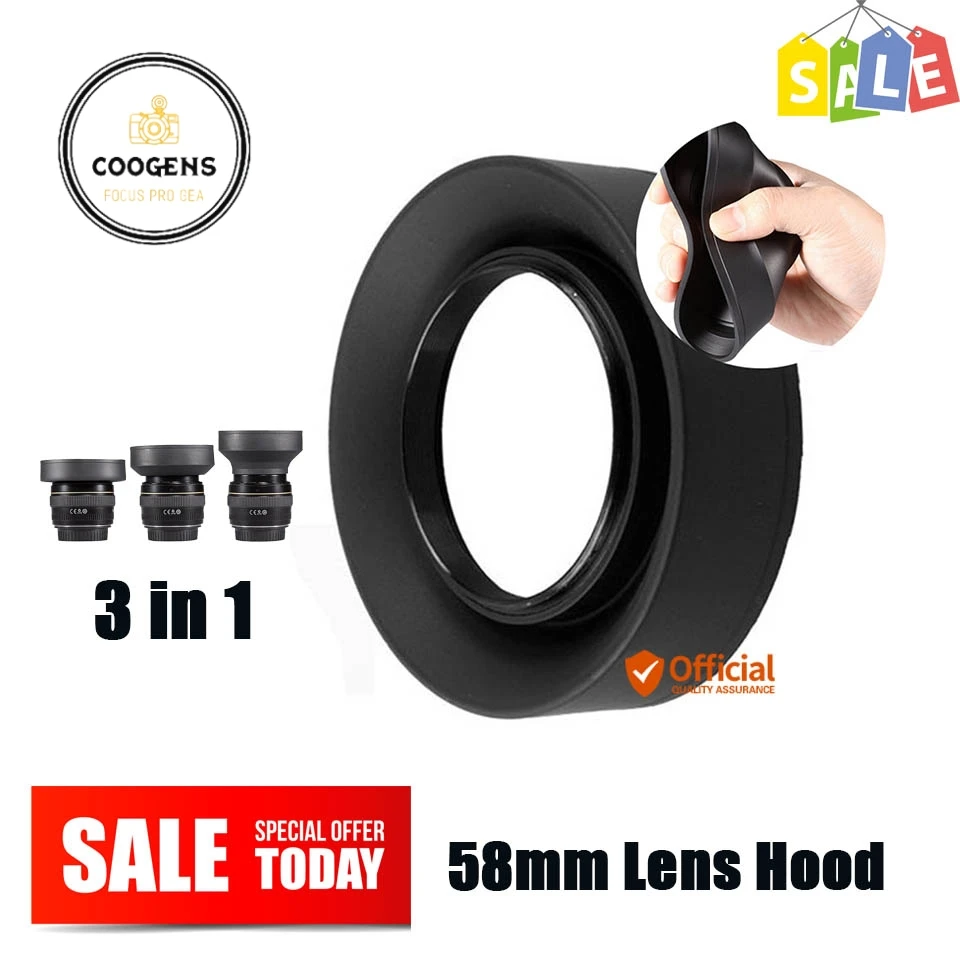 

58mm 3-Stage Collapsible Rubber Foldable Lens Hood for Nikon Sony Fuji Canon 1300D 1200D 800D 760D 750D 700D 650D 600D 100D 80D