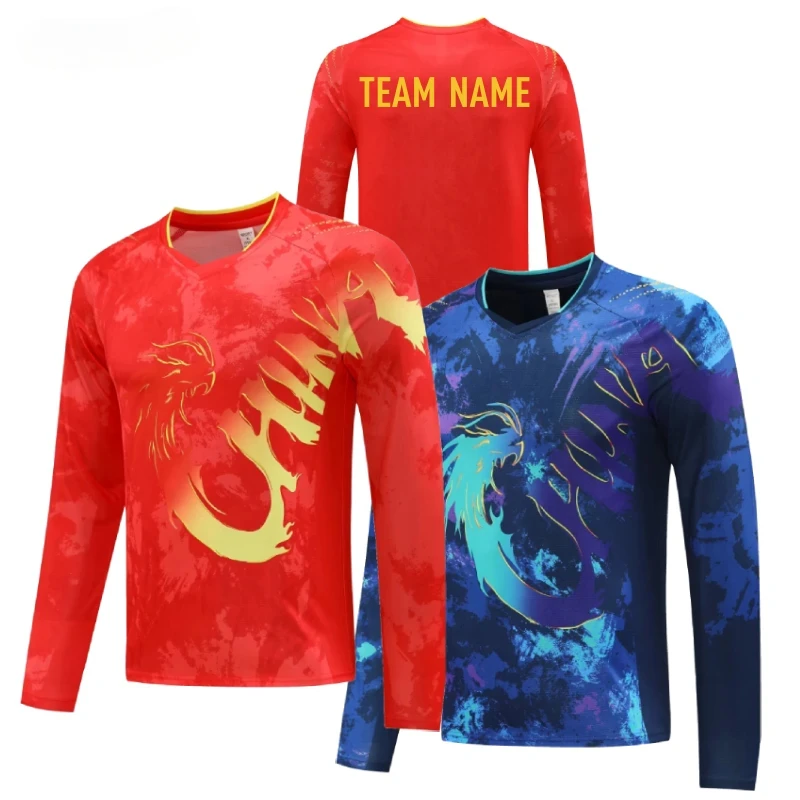 China Dragon Long Sleeve Table Tennis Shirt Red Blue Chinese Team Badminton Jersey For Men Women Can Print Team Name