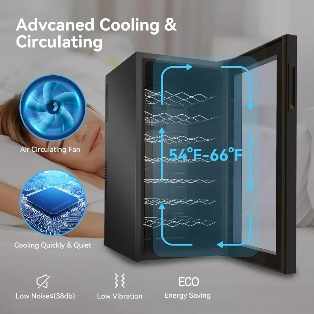 Refrigerator with Interior LED Light, 2.75Cu.Ft./78L Thermoelectric Free Standing 32 Bottle Wine Cooler Refrigerator