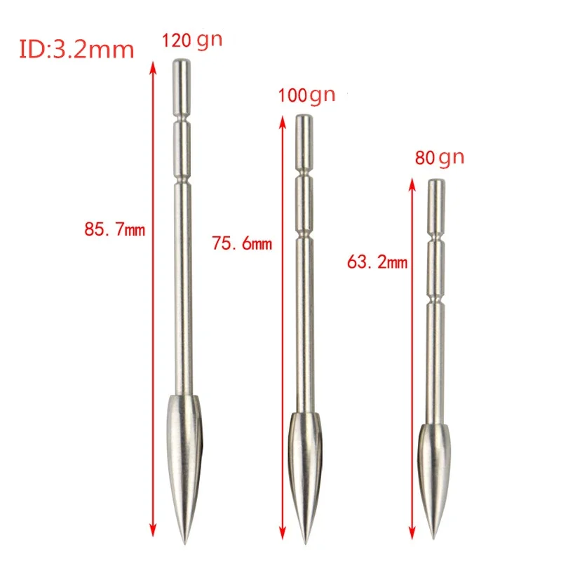 Archery Target Arrowhead Point Field Tips 80/100/120/150/200Grain Stainless Steel ID3.2/4.2mm for Carbon Arrow Shaft Shooting