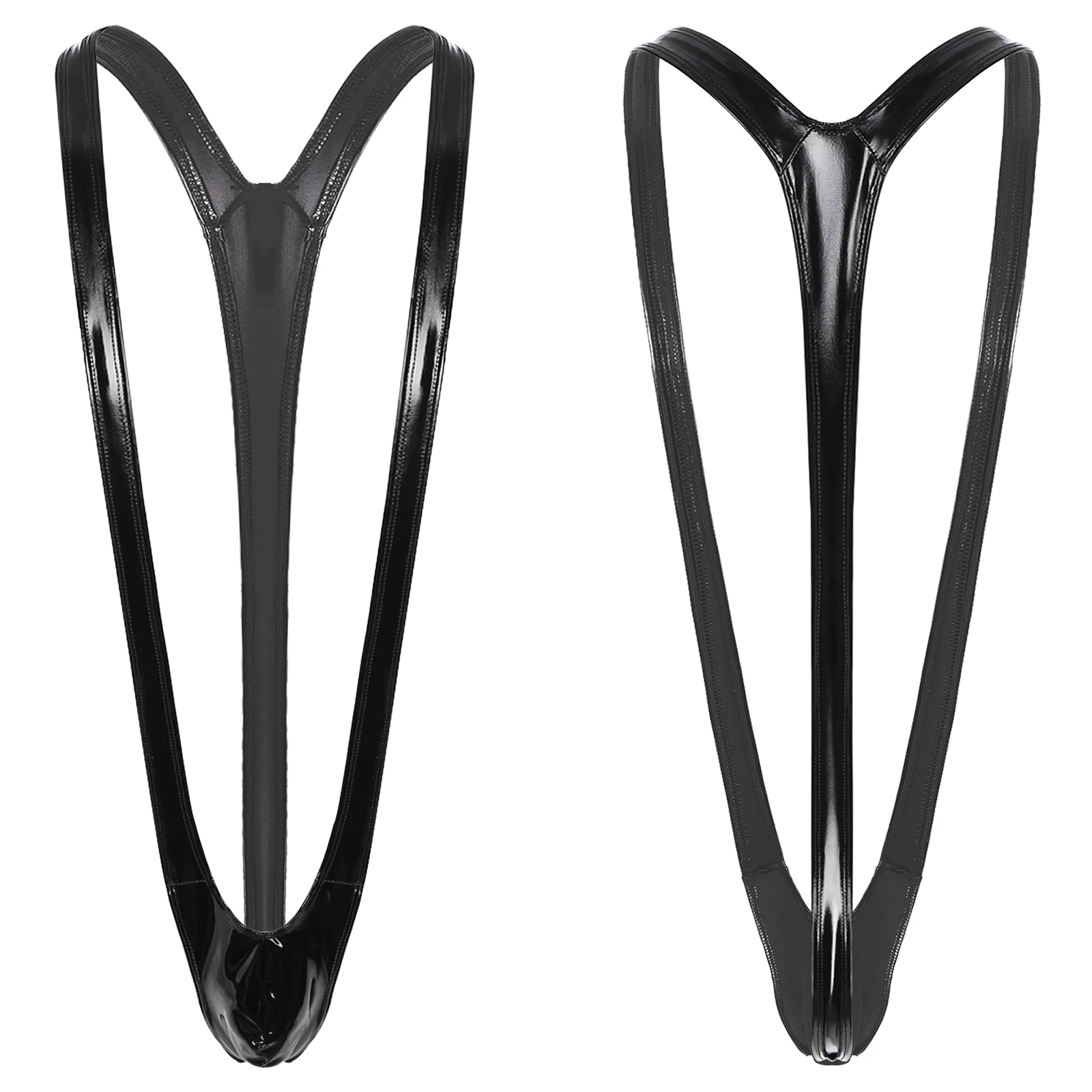 

Мужское эротическое латексное боди с глубоким U-образным вырезом из лакированной кожи