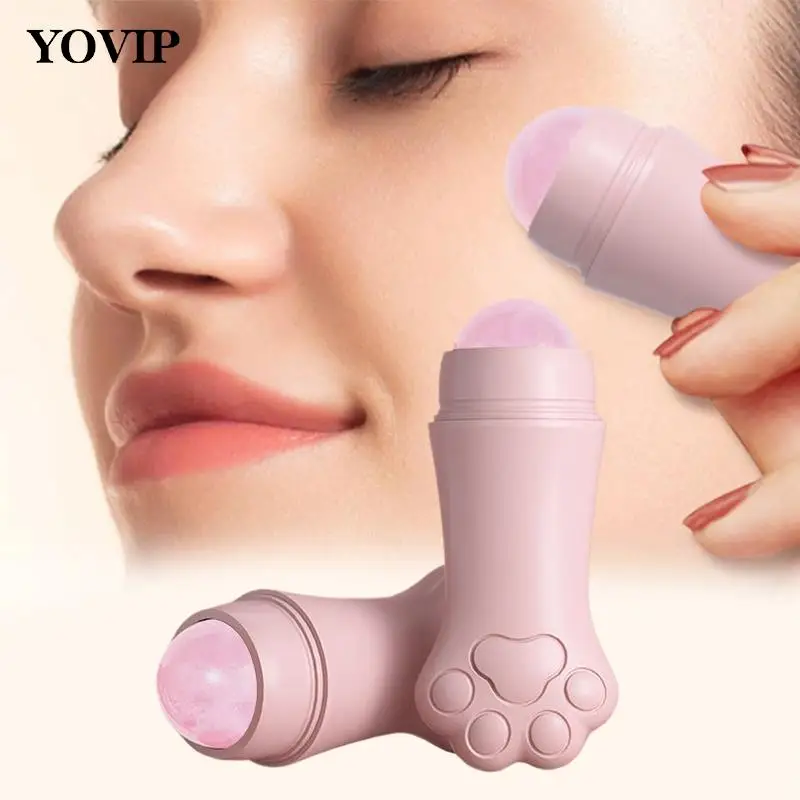 

Natural Rose Quartz Face Oil Absorbing Roller Washable Volcanic Stone Oil Absorber Jade Roller Massager For Face Skin Care Tools