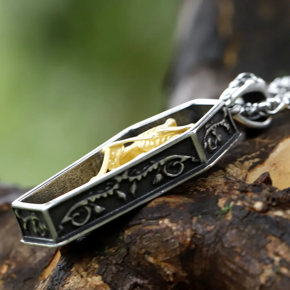 Vintage Men's Stainless Steel Steampunk Coffin Vampire Skull