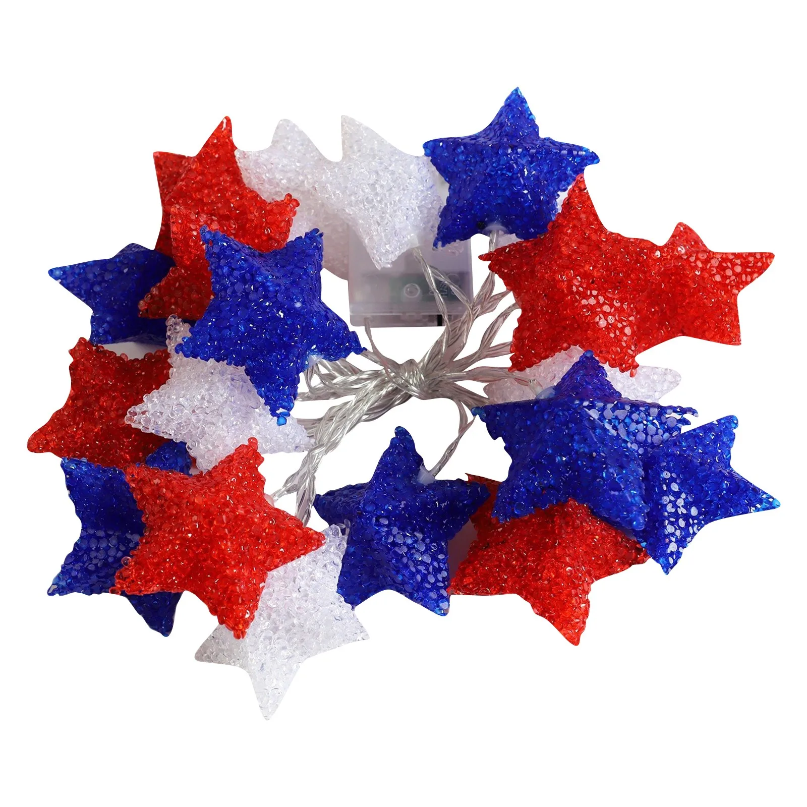 Led Light String American Independence Day Five-Pointed Star Light String Red White And Blue Star Battery Style Lanter