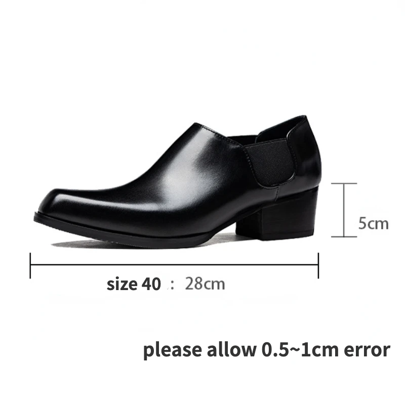 5 Cm Height Mens Derby Shoes Luxury Genuine Leather Handmade Designer Elegant Black Dress Social High Heels