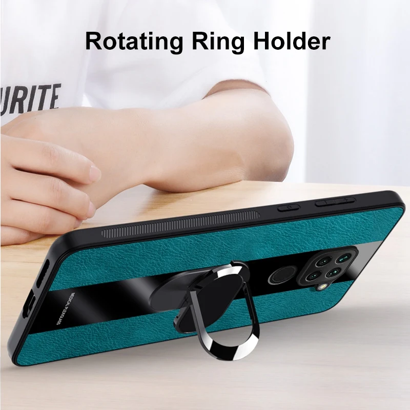 Ring Holder Leather Case For Xiaomi Redmi Note 9S 9 Pro Cover Luxury Magnetic Silicone Phone Case For Redmi 9T Note 9 9T 10X 5