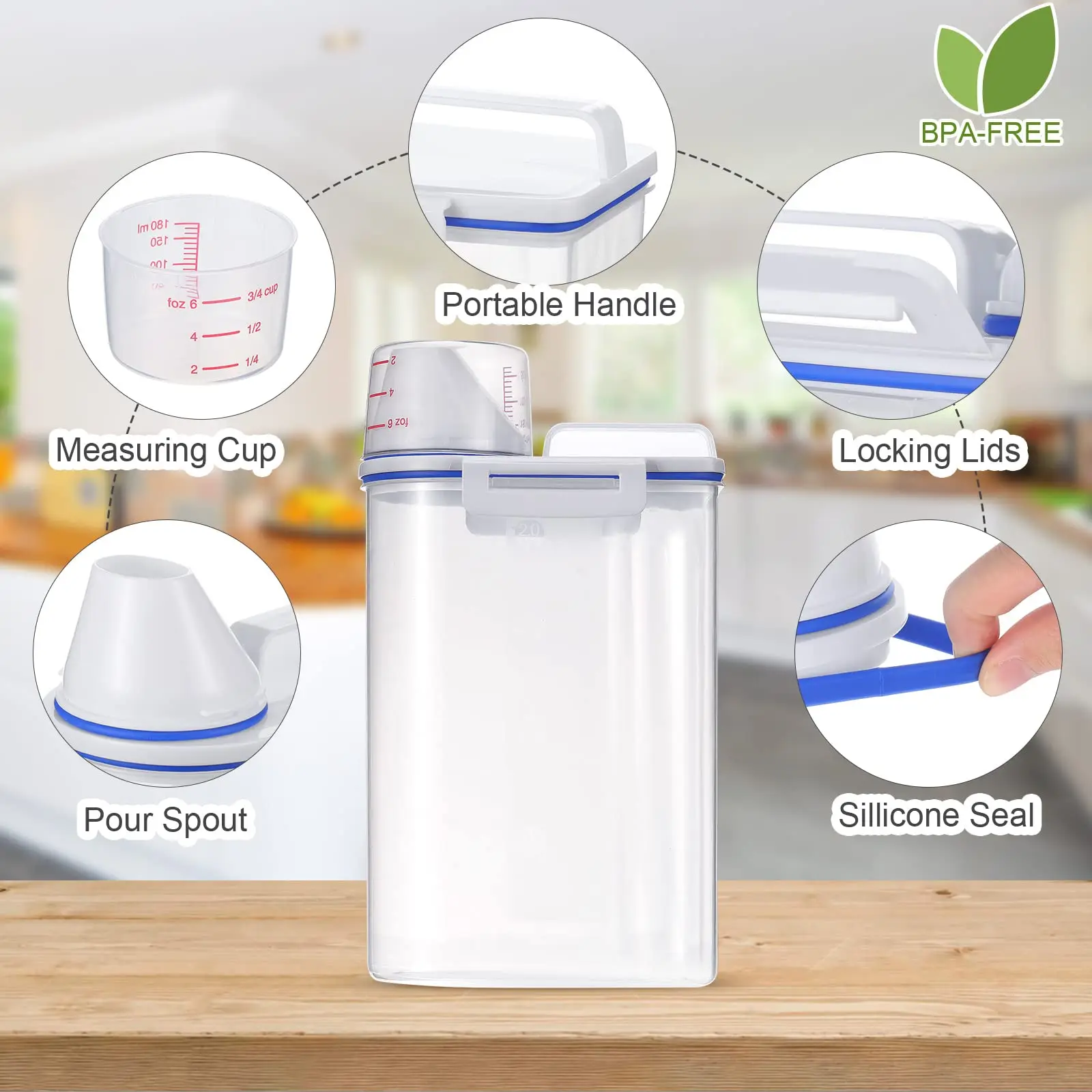 Baking with Lids Rice Storage Bin Food Storage Box Cereal Containers Dispenser with Measuring Cup