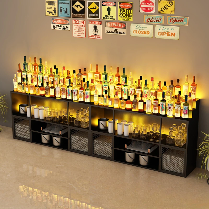 Restaurant Wine Display Cabinet Against the Wall Bar Counter Rack Shelf Mixer Commercial Cocktail Beer Cabinet