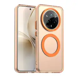 Magnetic Wireless Charging Case - Candy Colors Transparent Back Shell Coque for Realme 14 Pro+ (Orange)