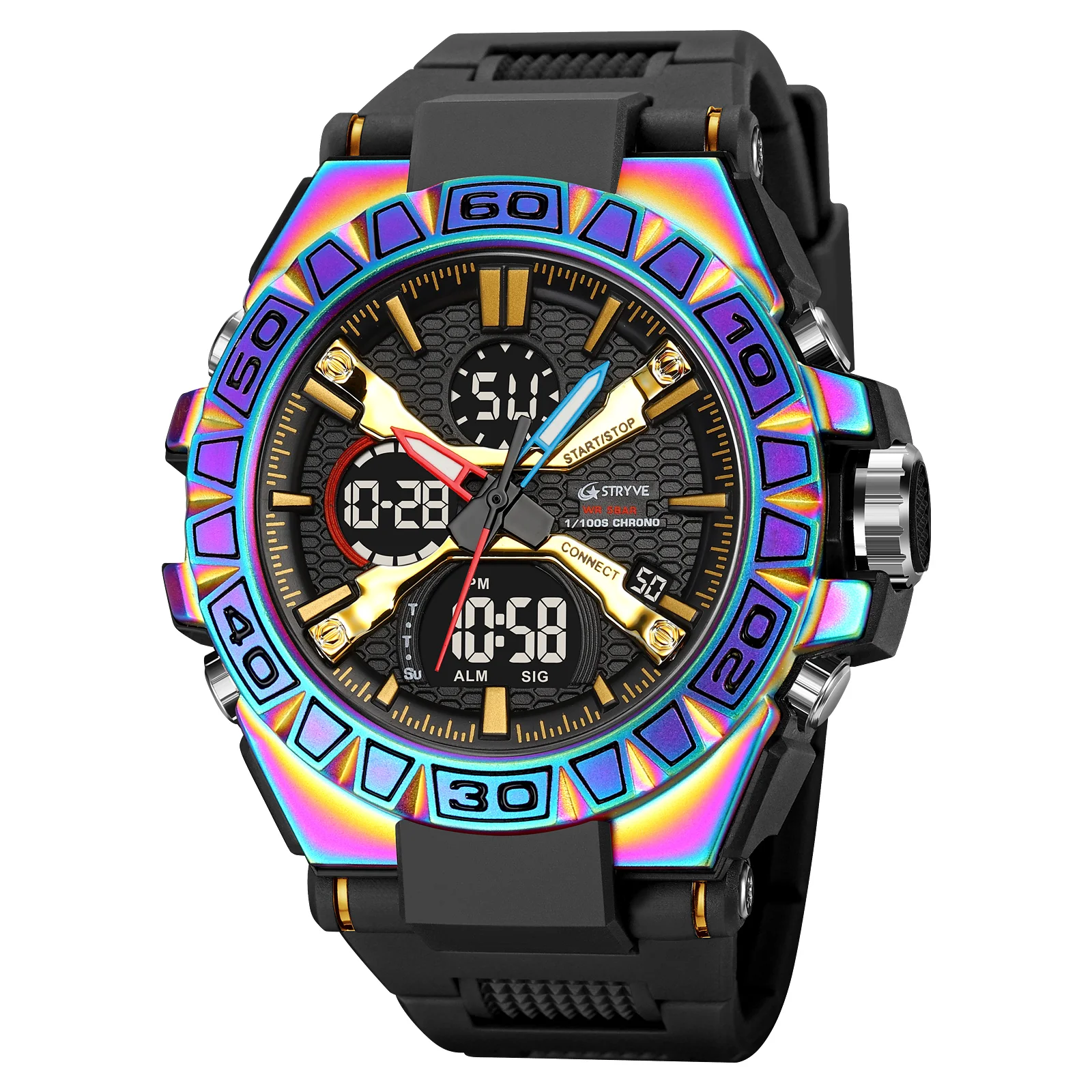 STRYVE Men's Watches 50M Waterproof Clock Alarm Reloj Hombre 8026 Dual Display Wristwatch Quartz Digital Clock Men 4