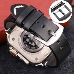 Handmade Vintage Leather Apple Watch Strap - Premium Accessories Watchband - 42 44 45 49mm (Black Black Link)
