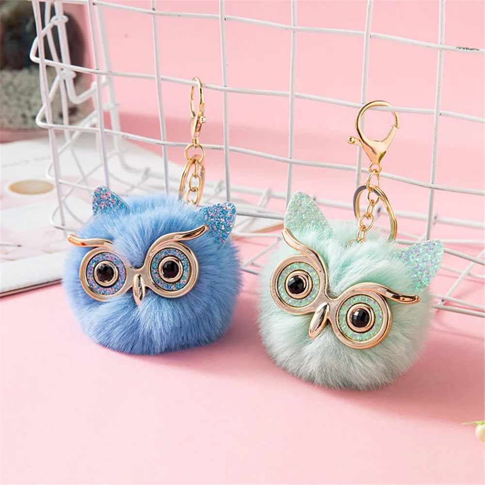 Fluffy Pom Pom Owl Keychain / Bag Charm