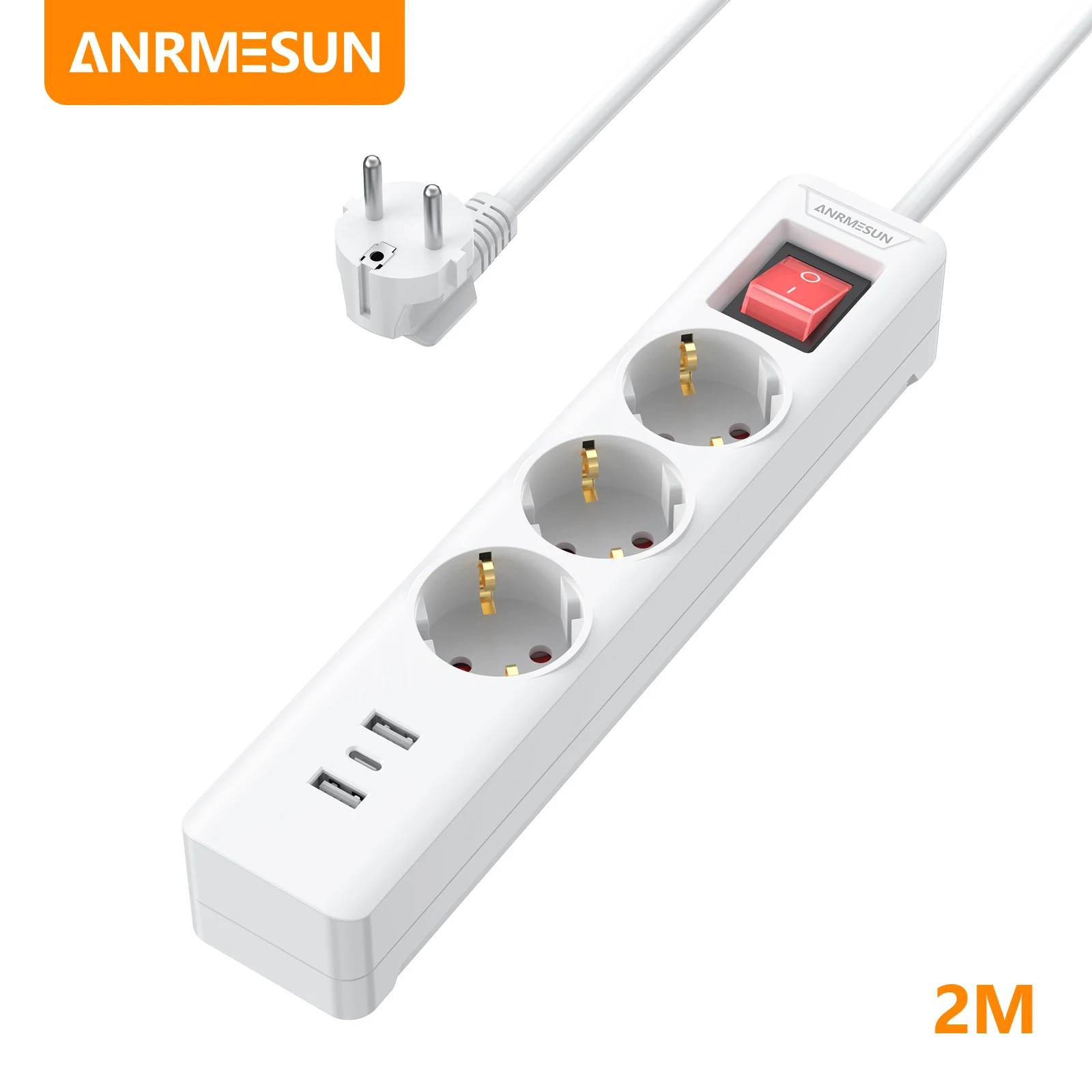 EU Plug Power Strip Surge Protector 3/4 AC EU Electrical Plug Outlet Socket Lead Extension Adapter Extenstion Cord Cable 1.5m
