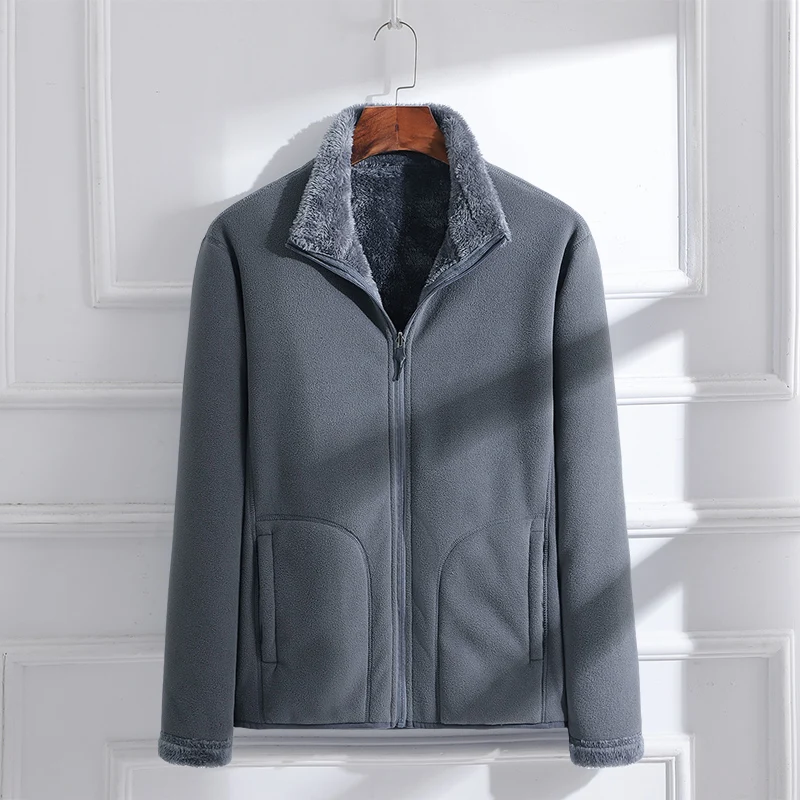 New Men'S Fashion Versatile Coral Fleece Jacket For Autumn Winter Plush Thickening And Brushing For Warm Double Sided Wear Coat