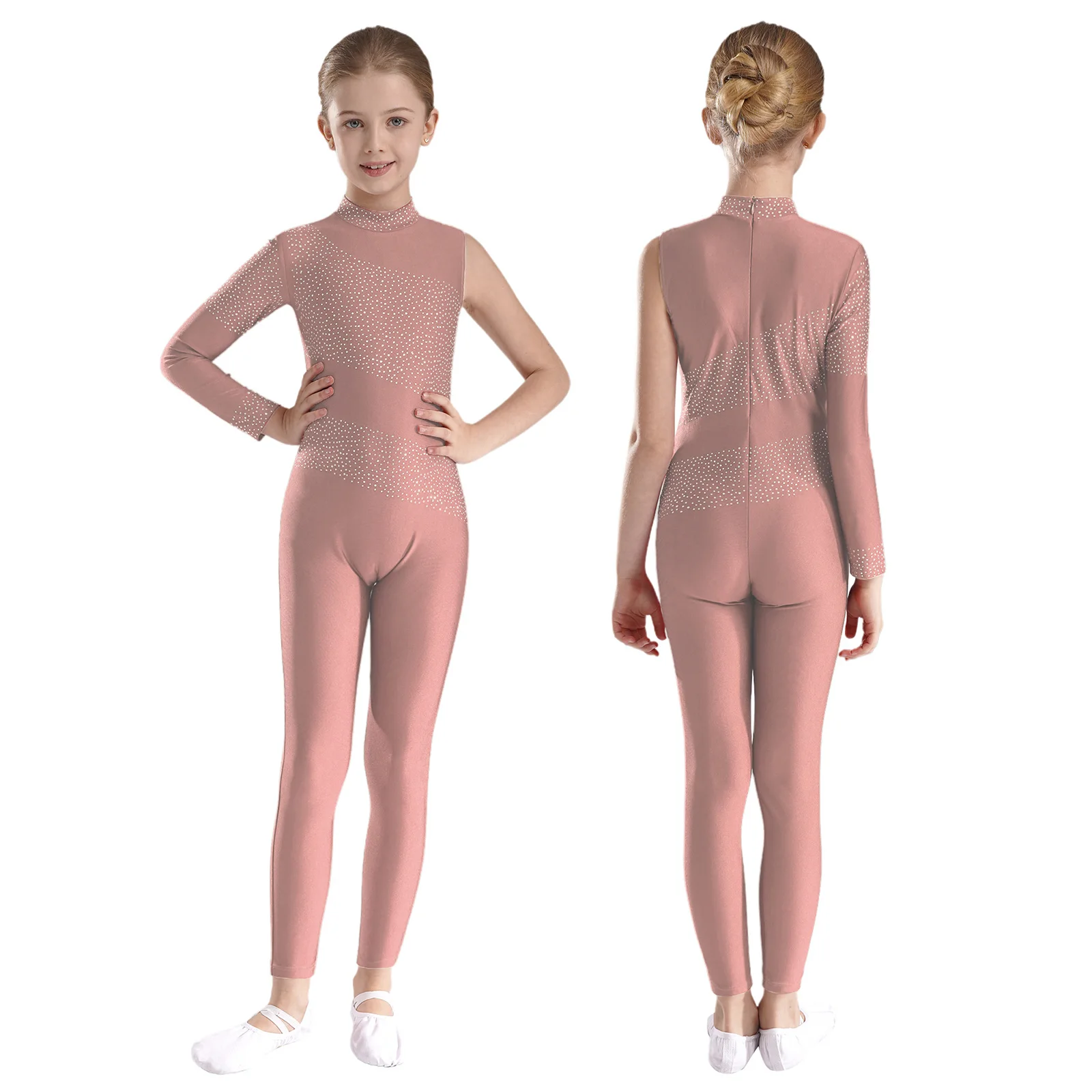thumbnail image 1 of Mono de baile de ballet para niñas, leotardo de gimnasia, traje de patinaje artístico, malla transparente, manga larga, mono de baile acrobático, 1 of 5