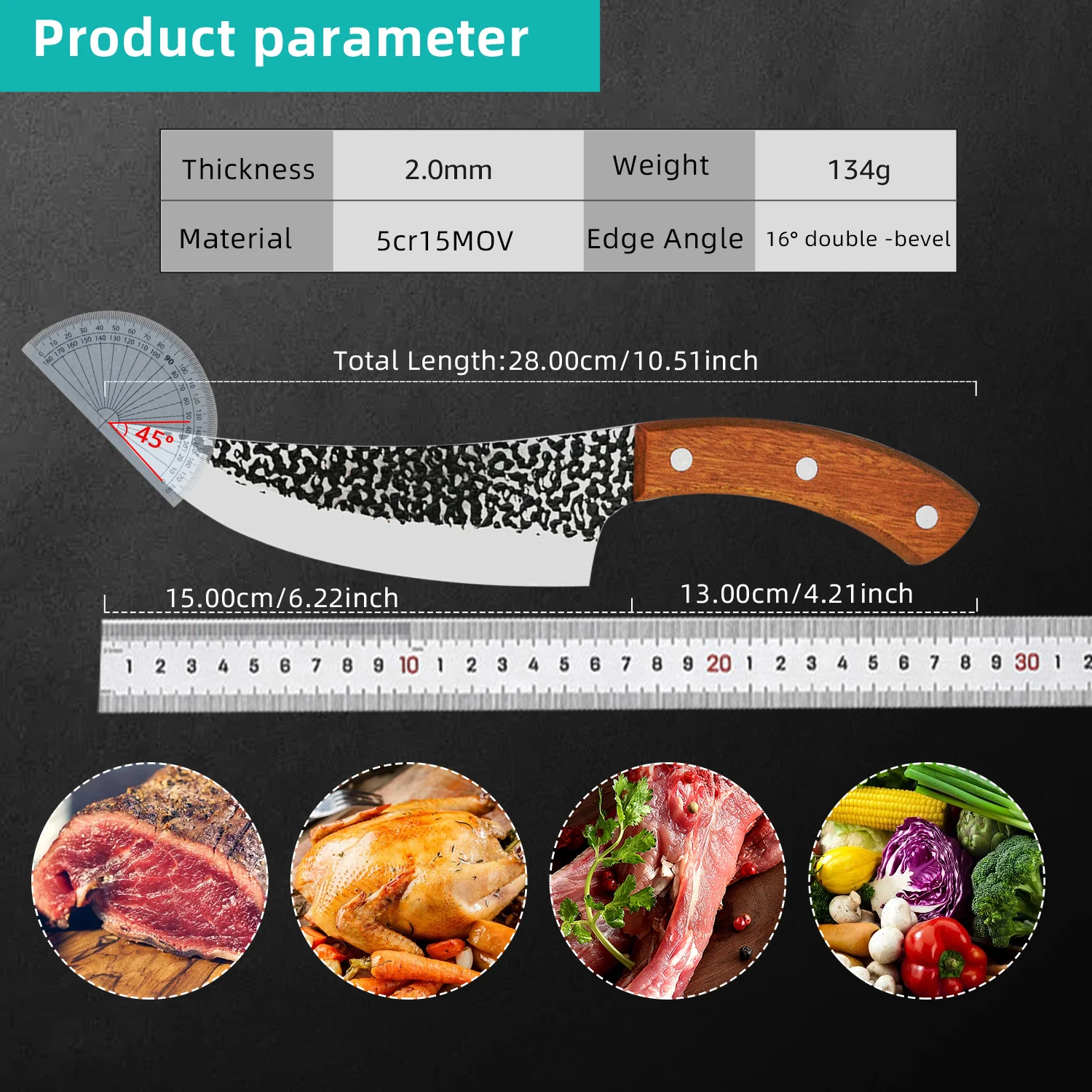 Kitchen Chef Knife Handmade Stainless Steel Full-Tang Forged Fishing Butcher Boning Meat Cleaver Multifunctional Cooking Cutter - 6