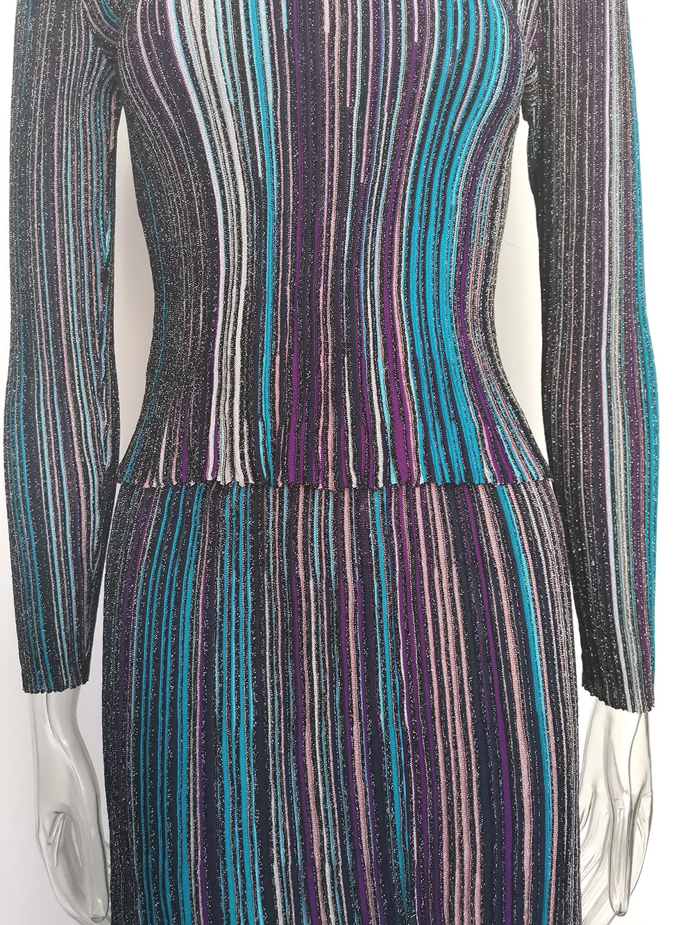 Knitted 2 Piece Set Female Long Sleeve Button Design Multicolour Splicing Pullover Bodycon Skirt Autumn Gentle Chic Suits S57d968454ed4475c8f5a90b6f882995dt