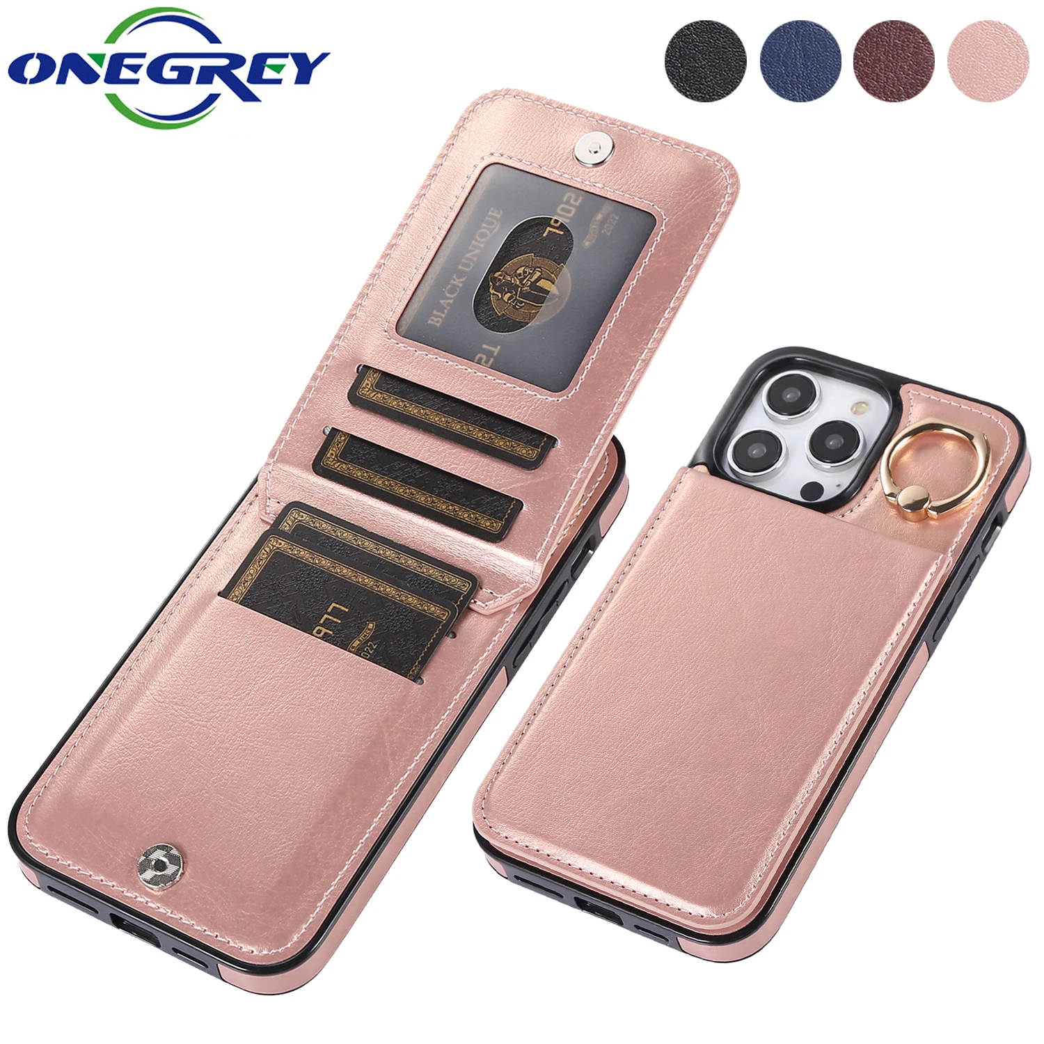 

PU Leather Wallet Case For iPhone 14 13 12 11 Pro XS Max XR X 6 6s 7 8 Plus SE 2020 Card Slots Stand With Ring Phone Bags Cover