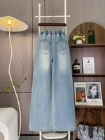 Plus Size Jeans Women 2025 Autumn Winter New Arrivals Bow Embroidery Wide Leg Loose Jeans Woman Trousers Elastic Waist Jeans - Image 2