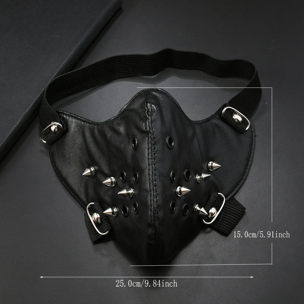 Men Women's Black PU Leather Rivet Rock Mask Lady's Breathable Party Cosplay Halloween Mouth-muffle R1568