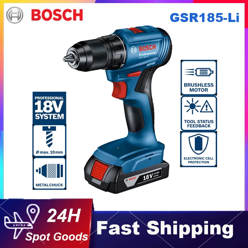 Электрическая дрель Bosch GSR 185-LI, беспроводная ударная дрель, бесщеточный перезаряжаемый электрический шуруповерт 18 в, профессиональные электроинструменты