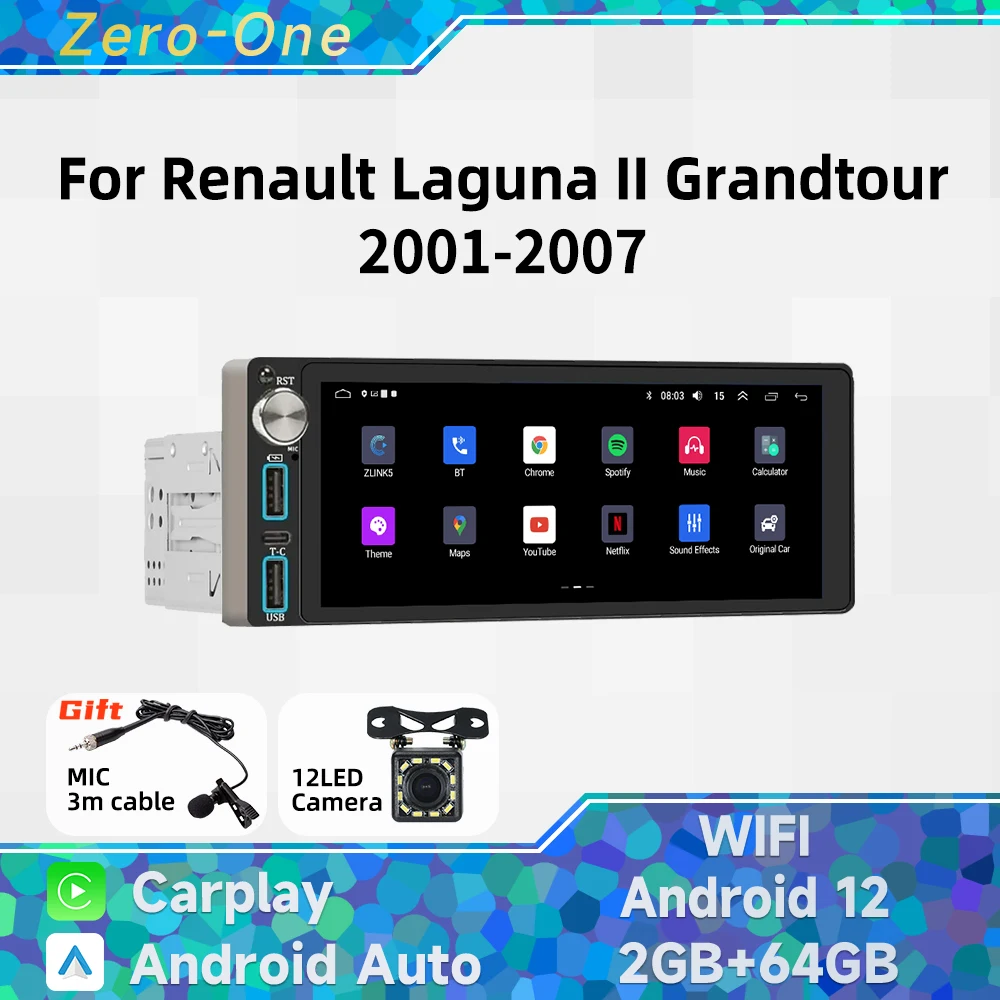 

Carplay Autoradio 1 Din Radio Android Car Multimedia for Renault Laguna II Grandtour 2001-2007 6.86" Screen Stereo Head Unit GPS