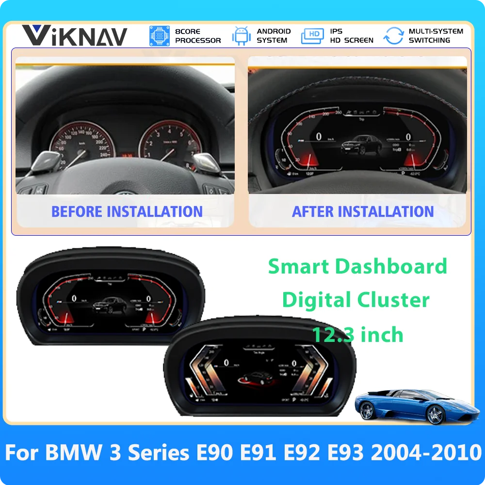 Cluster digital para bmw série 3 e90 e91 e92 e93 2004 2008 2009 2010 painel inteligente 12.3 hd