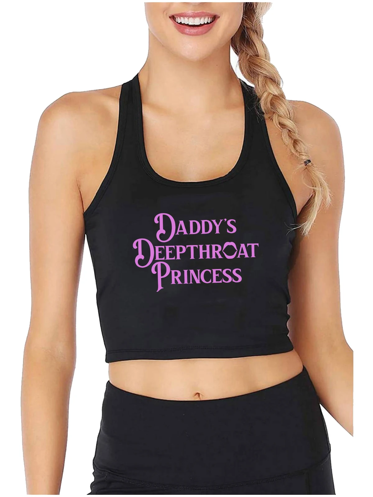 

Daddy's Deepthroat Princess Design Cotton Sexy Crop Top Sugar Baby Funny Flirtatious Style Tank Tops Girl's Naughty Camisole