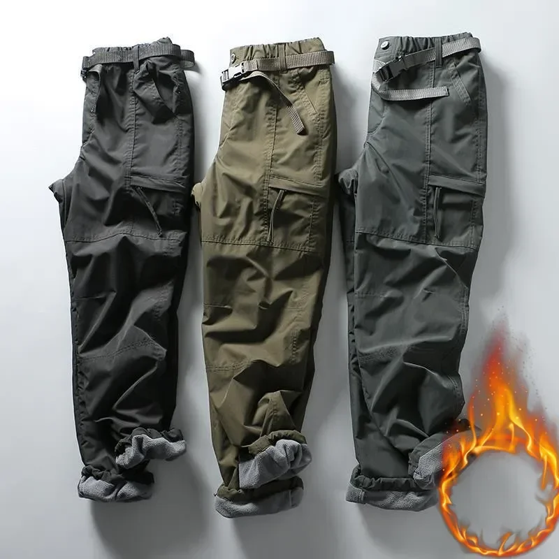 Tooling Pants S-6XL Thick Waterproof Fleece Cargo Pants Men Women Winter Outdoor Multi-pockets Loose Straight Overall Trousers Casual Pants Sports Pants Tactical Pants Casual Sports Pants