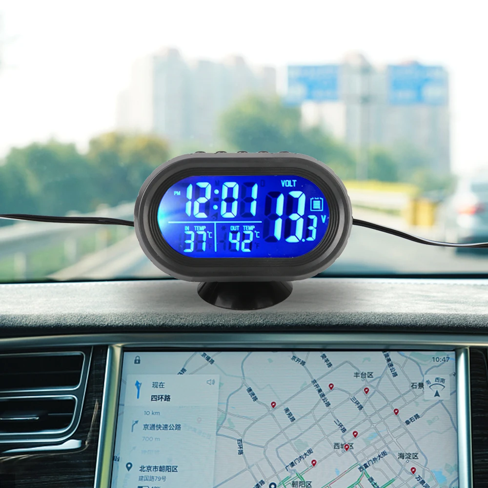 Interior Accessories 3 In 1 Car Voltmeter Thermometer car clock thermometer car voltmeter thermometer Backlight LCD Digital Noctilucous Clock 12V/24V Car Electronic