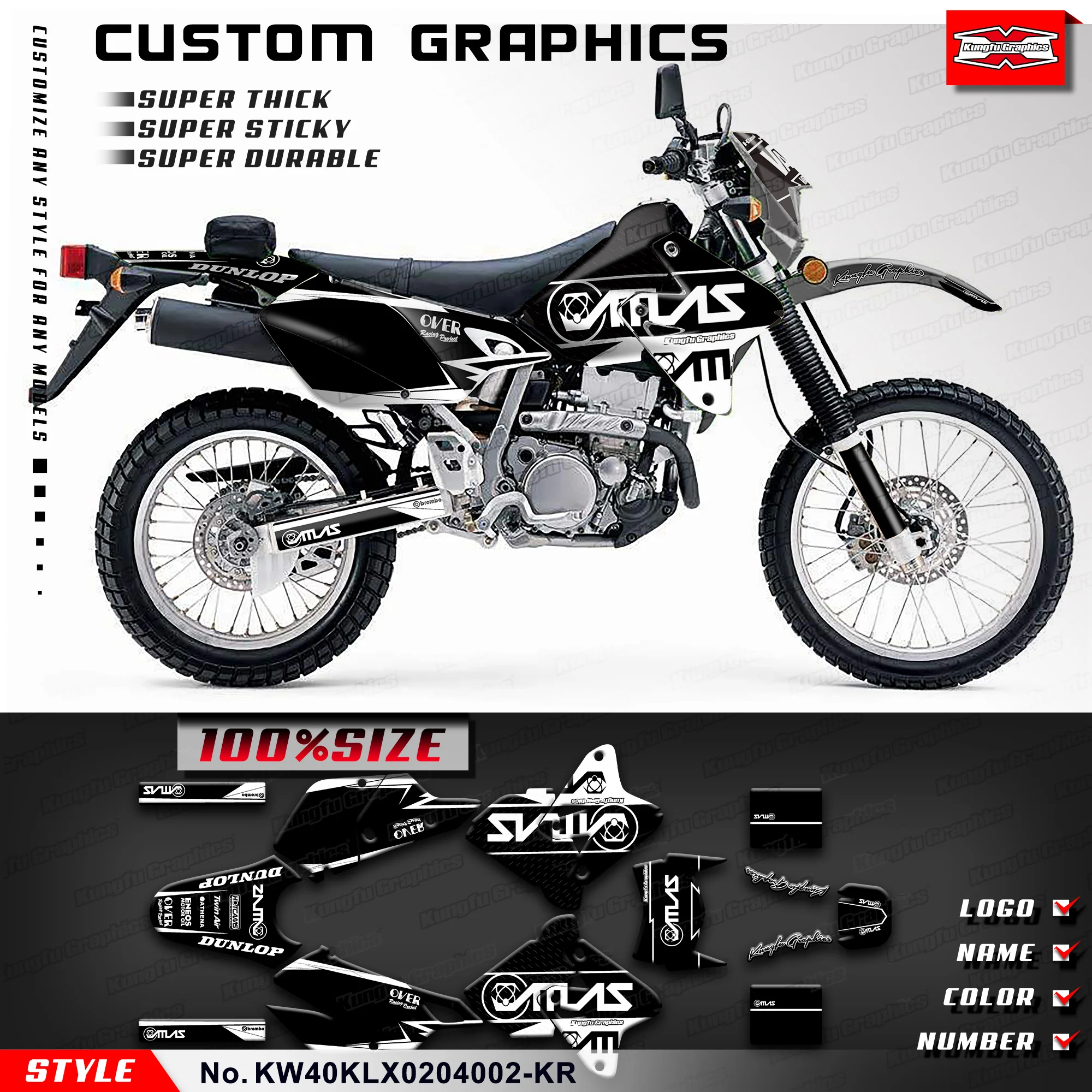 

KUNGFU, графическая наклейка на заказ для Kawasaki KLX400R KLX 400 R 2002 2003/DRZ 2004 SM / DRZ 400 Enduro, KW40KLX0204002-KR