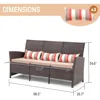 Outdoor Furniture 3 Seats Patio Couch, Outdoor Wicker Sofa, Brown PE Wicker with Beige Cushions & Lumbar Pillows, Porch, 2