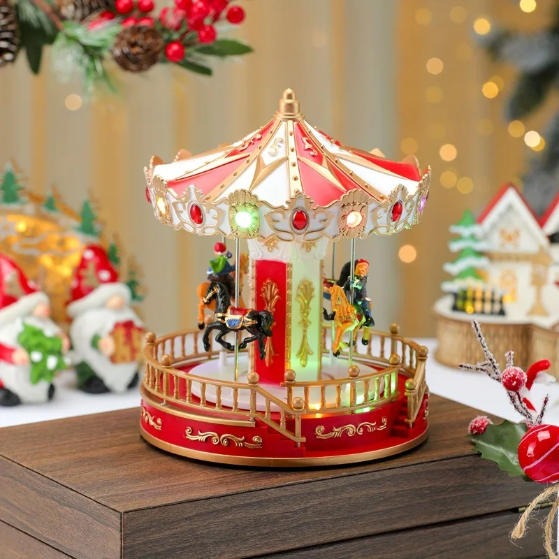 Christmas Carousel Music Box Ornaments Decor Rotating Carousel Lights ...