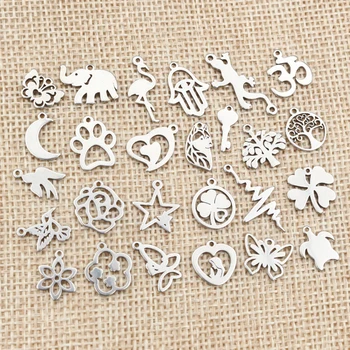 30pcs 316 스테인리스 매력 코끼리 문 스타 심장 작은 펜던트 DIY 쥬얼리 액세서리 목걸이 팔찌